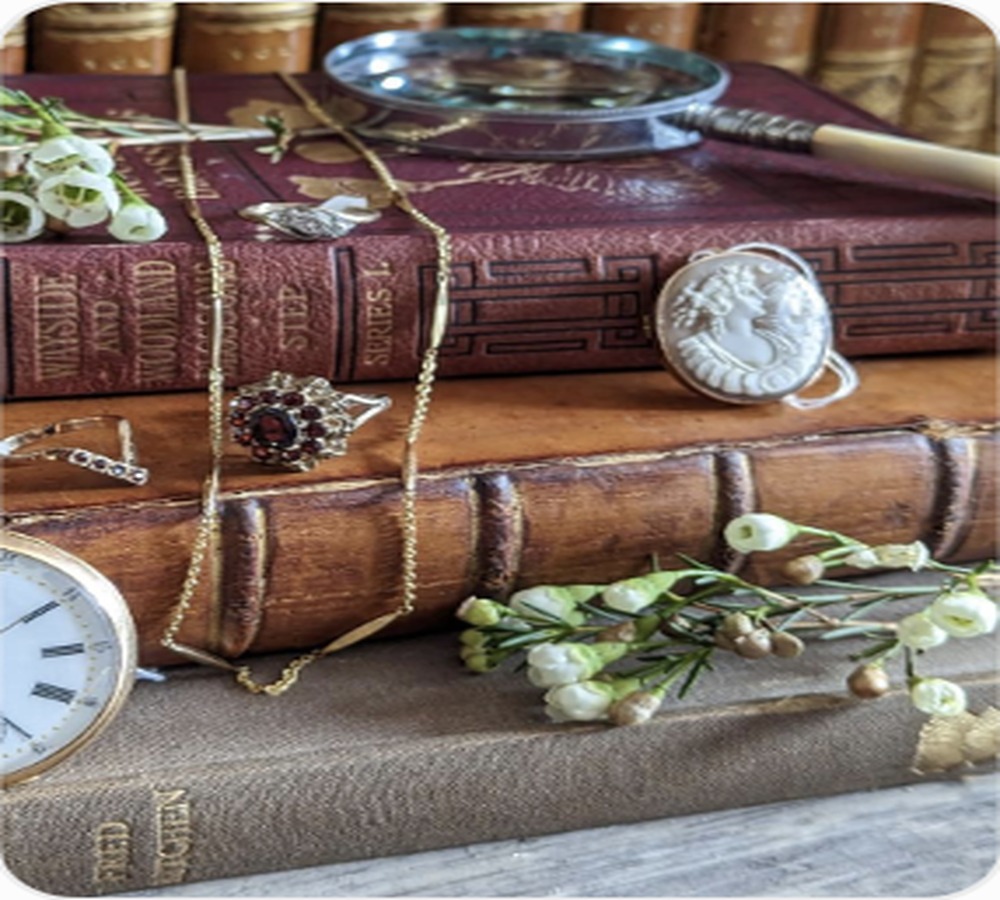 Antique books, jewelry and vintage collectibles