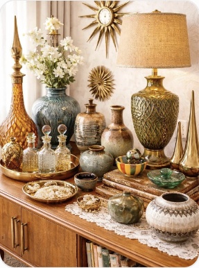 Eclectic vintage home decor, glassware and pottery