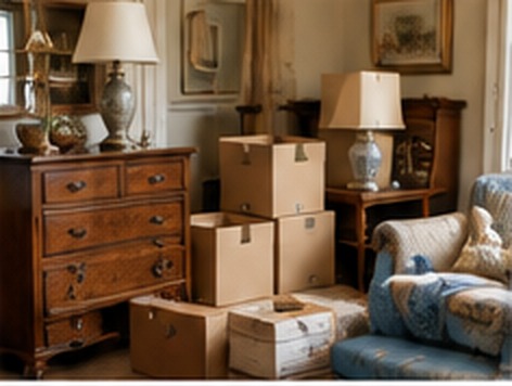 Household furniture and packed boxes illustrating an estate contents buyout