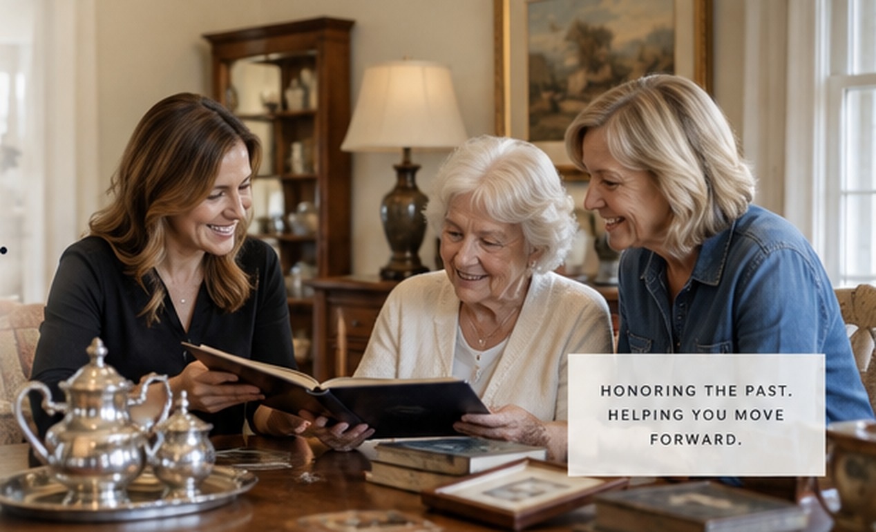 Estate sale consultant discussing selling options with a family